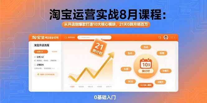 淘宝运营实战8月课程：从开店到爆款打造10大核心模块，21天0到月销百万-樱舞小站