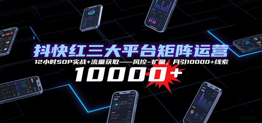 抖快红三大平台矩阵运营，12小时SOP实战+流量获取-风控-扩量，月引10000+线索-樱舞小站