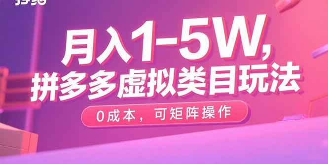 月入1-5W，拼多多虚拟类目玩法，0成本，可矩阵操作-樱舞小站