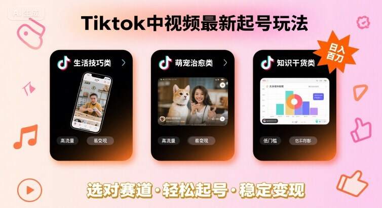 Tiktok中视频最新起号玩法，想要日入百刀，做好这几个赛道就可以了-樱舞小站