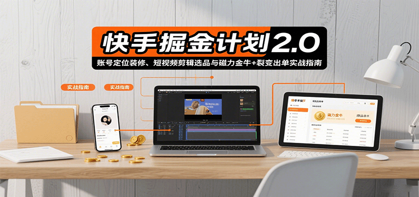快手掘金计划2.0，账号定位装修、短视频剪辑选品与磁力金牛+裂变出单实战指南-樱舞小站