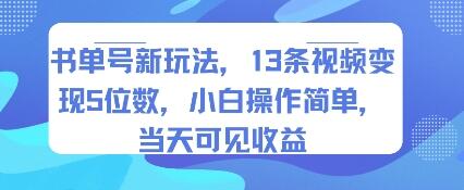 书单号新玩法，13条视频变现5位数，小白操作简单，当天可见收益-樱舞小站