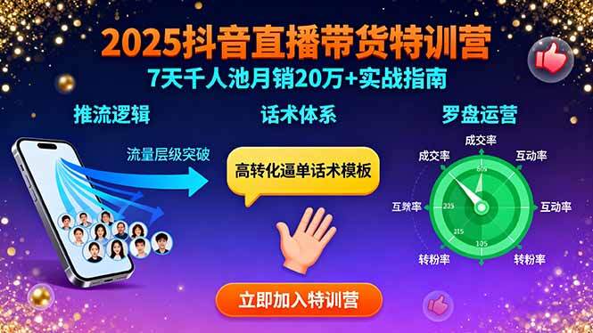 2025抖音直播带货特训：推流逻辑、话术体系、罗盘运营,7天千人池月销20万+-樱舞小站