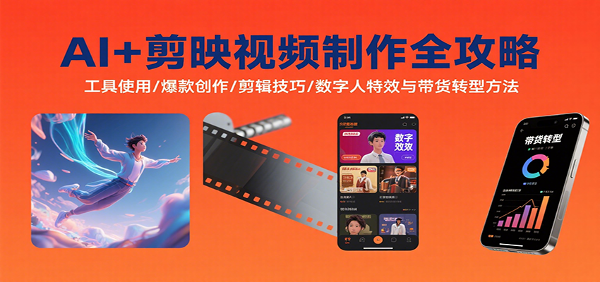 AI+剪映视频制作全攻略：工具使用/爆款创作/剪辑技巧/数字人特效与带货转型方法-樱舞小站