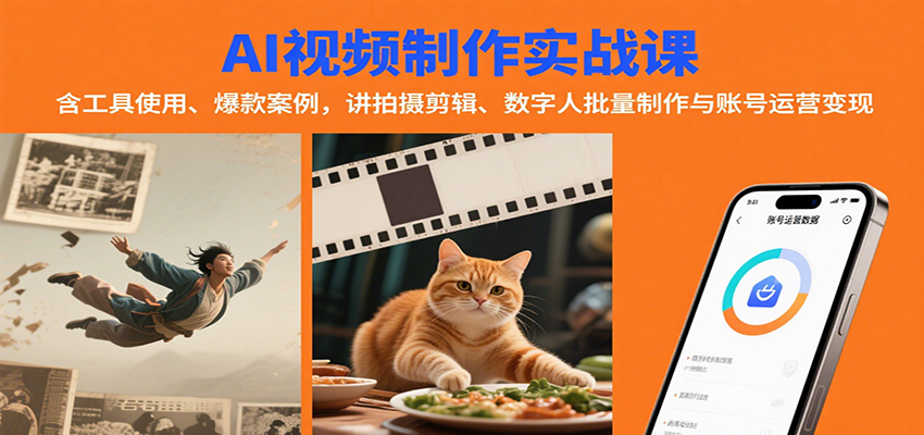 AI视频制作实战：含工具使用、爆款案例，讲拍摄剪辑、数字人批量制作与账号运营变现-樱舞小站