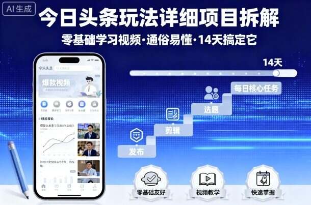 今日头条玩法详细项目拆解，零基础学习视频 通俗易懂 14天搞定它-樱舞小站