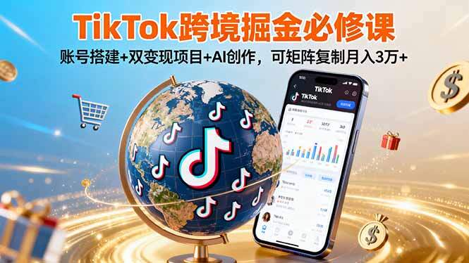 TikTo跨境掘金必修课，账号搭建+双变现项目+AI创作，可矩阵复制月入3万+-樱舞小站