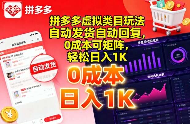 拼多多虚拟类目玩法，自动发货自动回复，0成本可矩阵，轻松日入1K【揭秘】-樱舞小站