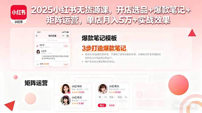 2025小红书无货源课，开店选品+爆款笔记+矩阵运营，单店月入5万+实战效果-樱舞小站