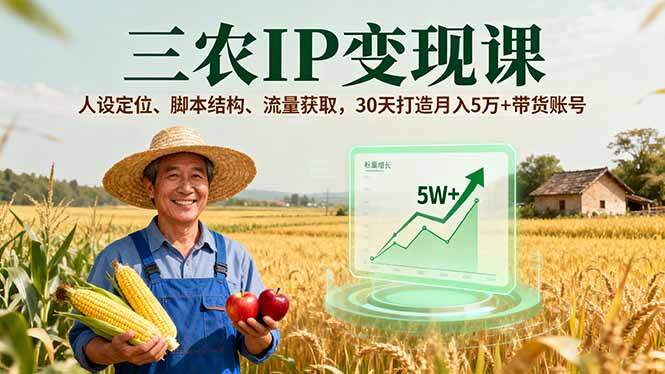 三农IP变现课，人设定位、脚本结构、流量获取，30天打造月入5万+带货账号-樱舞小站