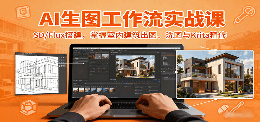 AI生图工作流实战课：SD/Flux搭建，掌握室内建筑出图、洗图与Krita精修-樱舞小站