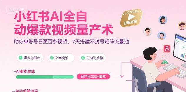 小红书AI全自动爆款视频量产术，助你单账号日更百条视频，7天搭建不封号矩阵流量池(更新9月)-樱舞小站