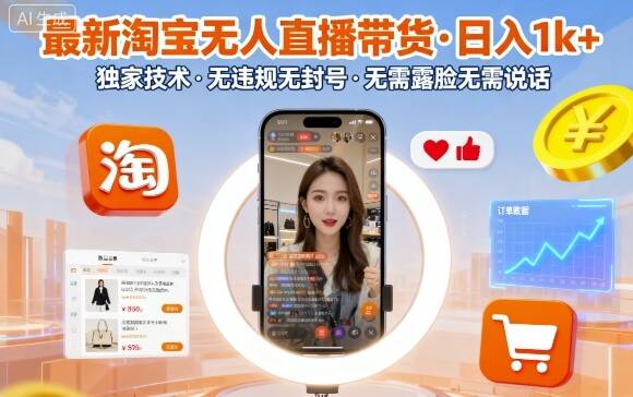 最新淘宝无人直播带货，日入1k+，独家技术，无违规无封号，无需露脸无需说话【揭秘】-樱舞小站