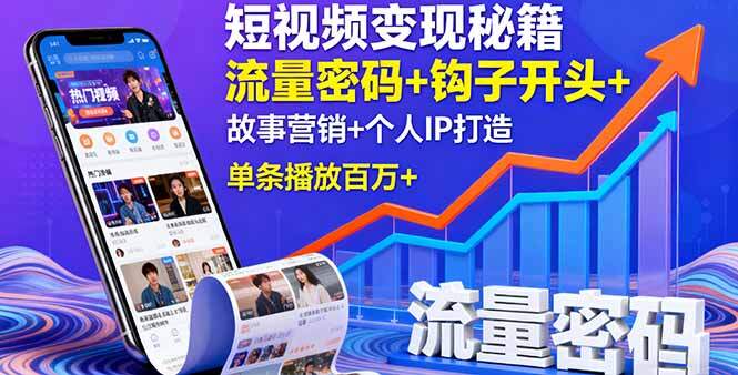 短视频变现秘籍，流量密码+钩子开头+故事营销+个人IP打造，单条播放百万+-樱舞小站