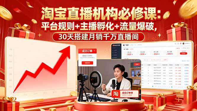 淘宝直播机构必修课：平台规则/主播孵化/流量爆破,30天搭建月销千万直播间-樱舞小站