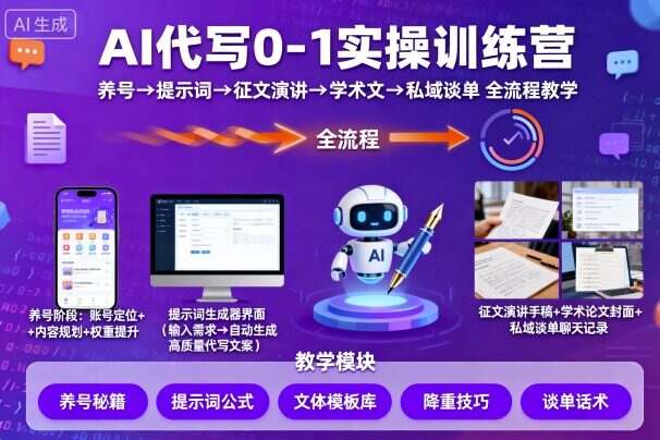 AI代写0-1实操训练营，从养号、提示词、征文演讲、学术文，到私域谈单的全流程教学-樱舞小站