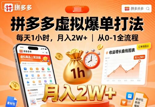 拼多多虚拟爆单打法，每天1小时，月入2W+，从0-1全流程-樱舞小站