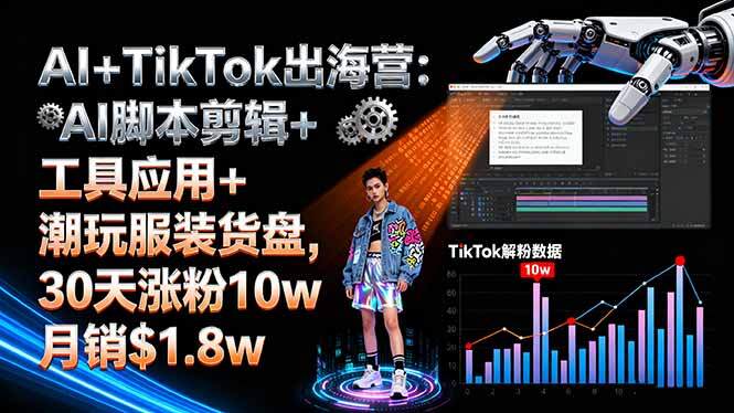 AI+TikTok出海营:AI脚本剪辑+工具应用+潮玩服装货盘,30天涨粉10w月销$1.8w-樱舞小站