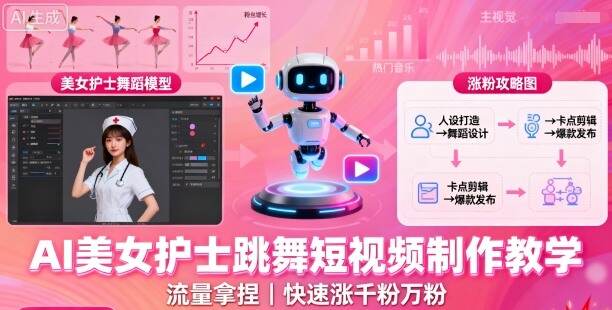 AI美女护士跳舞短视频制作教学，流量拿捏，快速涨千粉万粉【提示词+视频教程】-樱舞小站