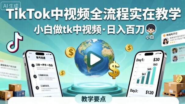 TikTok中视频全流程实操教学，小白做tk中视频，日入百刀-樱舞小站