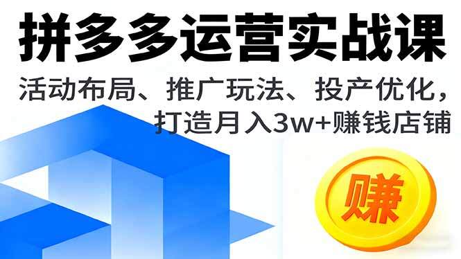 拼多多运营实战课，活动布局、推广玩法、投产优化，打造月入3w+赚钱店铺-樱舞小站