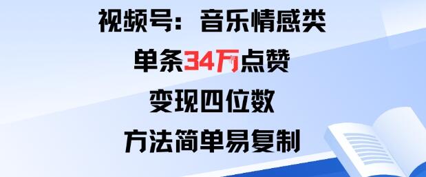 视频号分成计划新玩法：音乐情感类单条34W点赞，变现四位数，方法简单易复制-樱舞小站