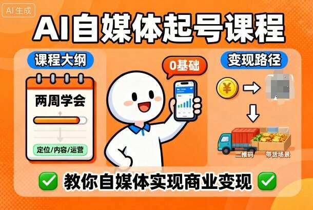 AI自媒体起号课程，0基础小白两周学会，教你自媒体实现商业变现-樱舞小站