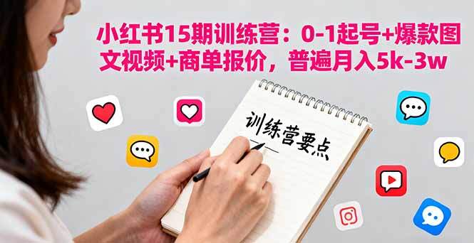 小红书15期训练营：0-1起号+爆款图文视频+商单报价，普遍月入5k-3w-樱舞小站