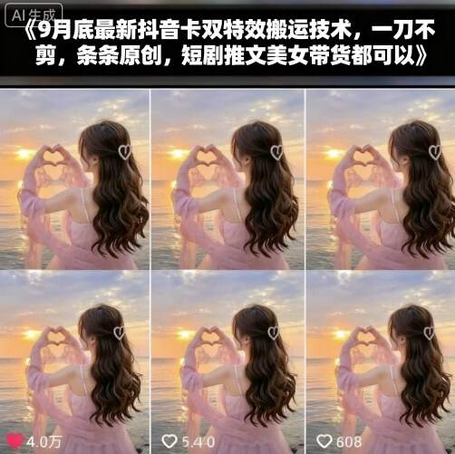 9月底最新抖音卡双特效搬运技术，一刀不剪，条条原创，短剧推文美女带货都可以-樱舞小站