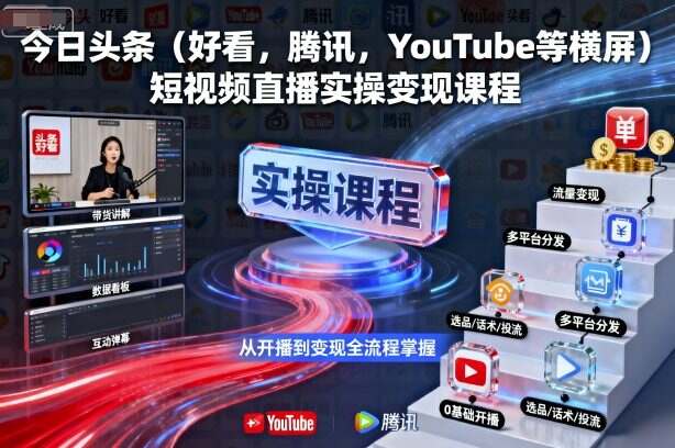 今日头条(好看，腾讯，YouTube等横屏)短视频直播实操变现课程-樱舞小站