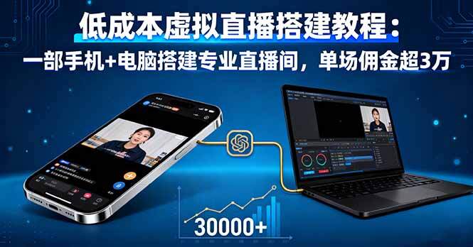 低成本虚拟直播搭建教程：一部手机+电脑搭建专业直播间，单场佣金超3万-樱舞小站