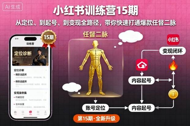 小红书训练营15期，从定位、到起号、到变现全路径，带你快速打通爆款任督二脉-樱舞小站