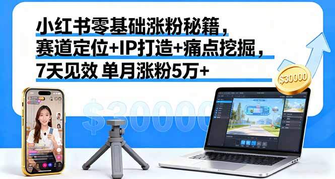 小红书零基础涨粉秘籍，赛道定位+IP打造+痛点挖掘，7天见效 单月涨粉5万+-樱舞小站